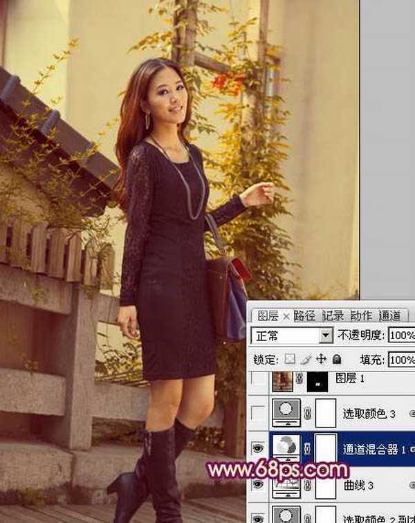 Photoshop将时装美女图片调制出柔美的紫黄色