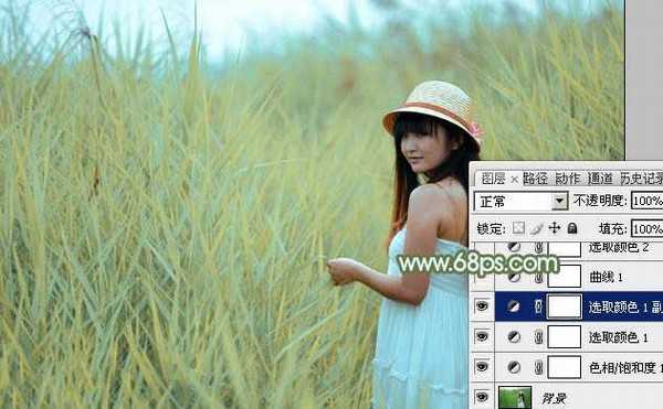 Photoshop给芦苇中的美女加上淡美清新的青黄色