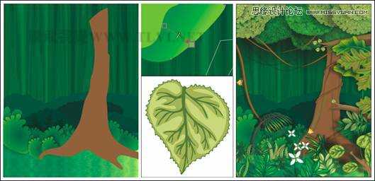 CorelDRAW绘制绿色卡通森林一角场景画面