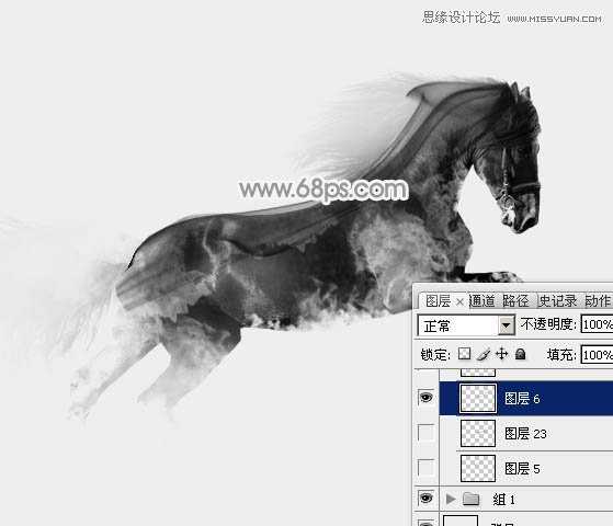 Photoshop将骏马图制作中国风特效水墨效果