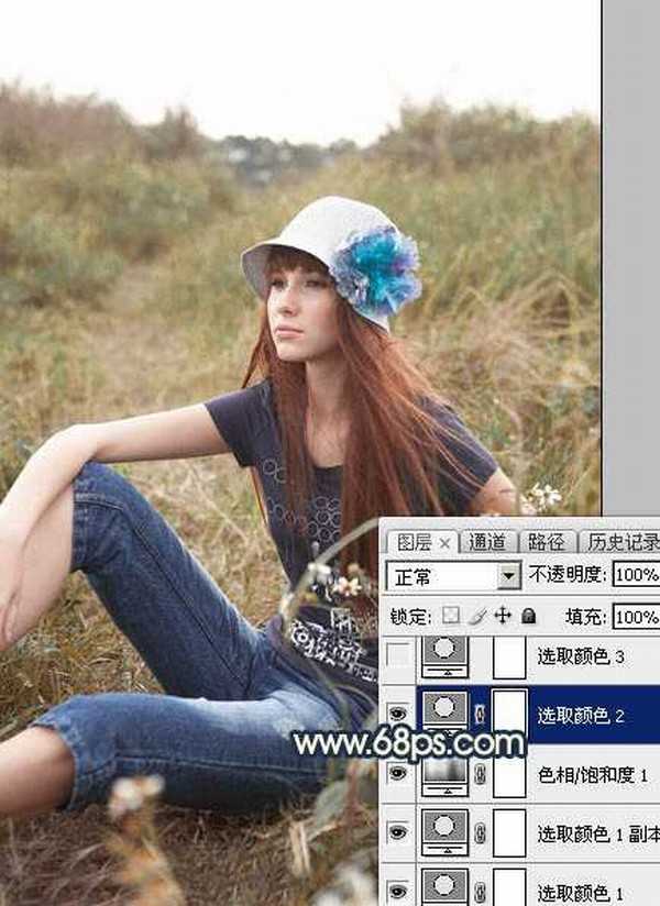 Photoshop调制出柔和的晨曦霞光草丛人物图片