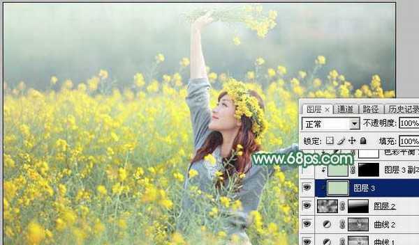Photoshop调出甜美的淡绿色油菜花人物图片教程