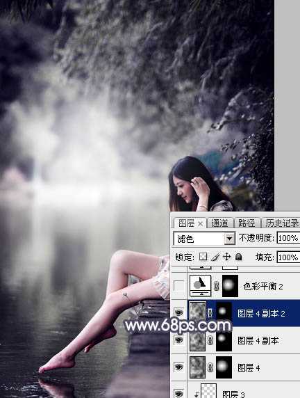 Photoshop为湖边人物图片加上唯美的中性暗蓝色效果教程