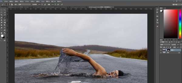 ps怎么合成在公路上游泳的效果?