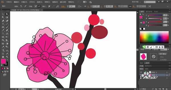 ai怎么绘制一支鲜艳的梅花? ai梅花的画法